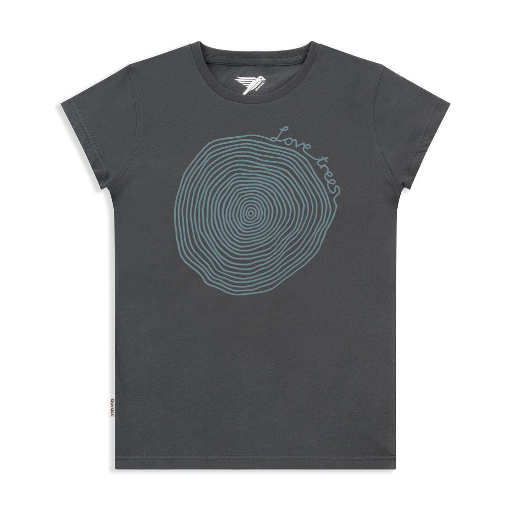 silverstick womens organic cotton love trees t shirt gun metal