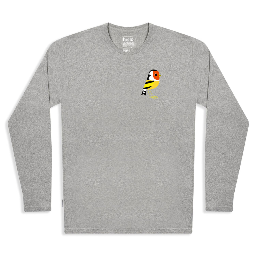 Silverstick mens matt sewell goldfinch organic cotton long sleeve tee ash front