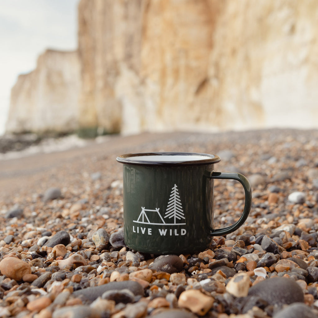 silverstick enamel camping mug green with black rim adventure