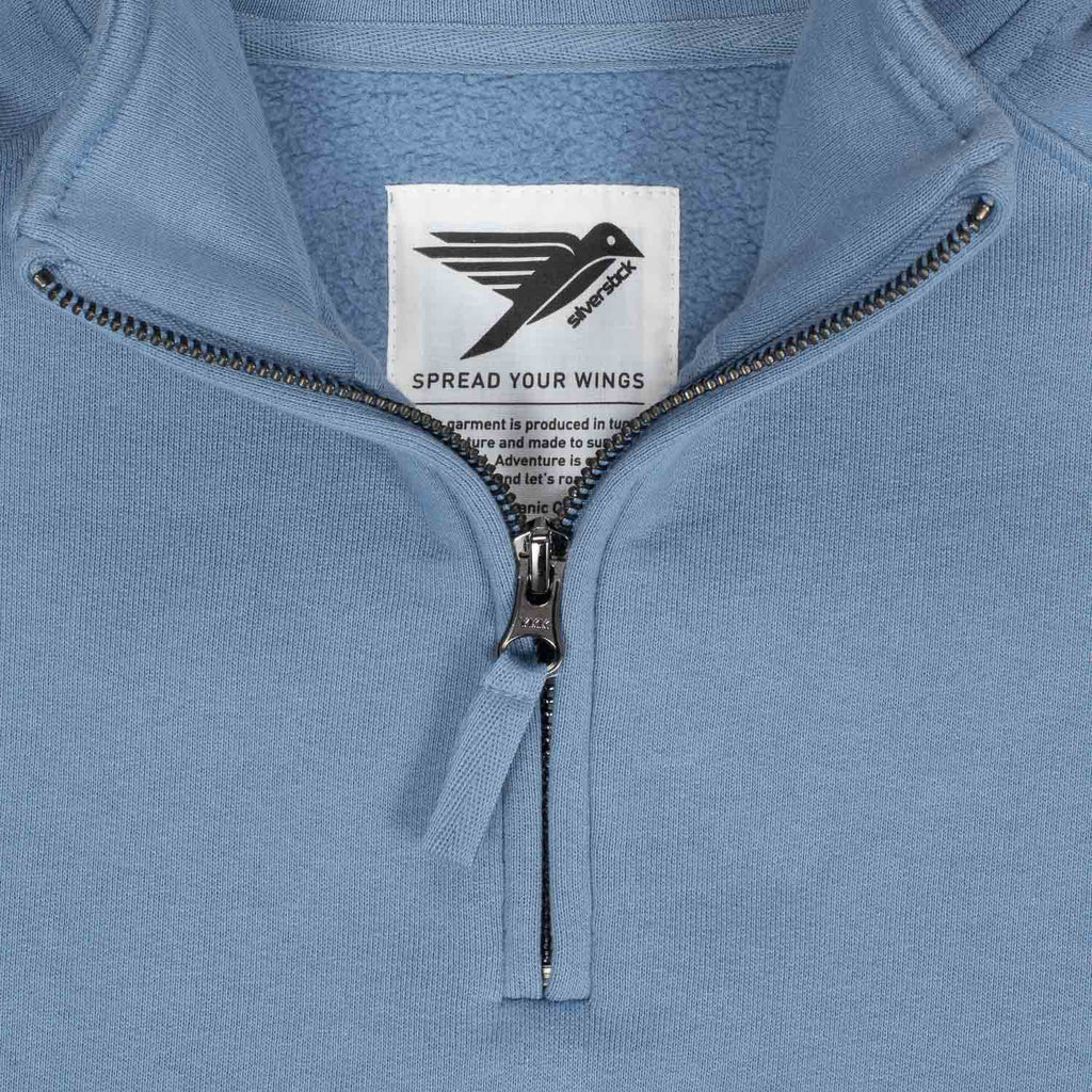 Silverstick Womens Nevis Organic Cotton Quarter Zip Sweat Faded Denim Label