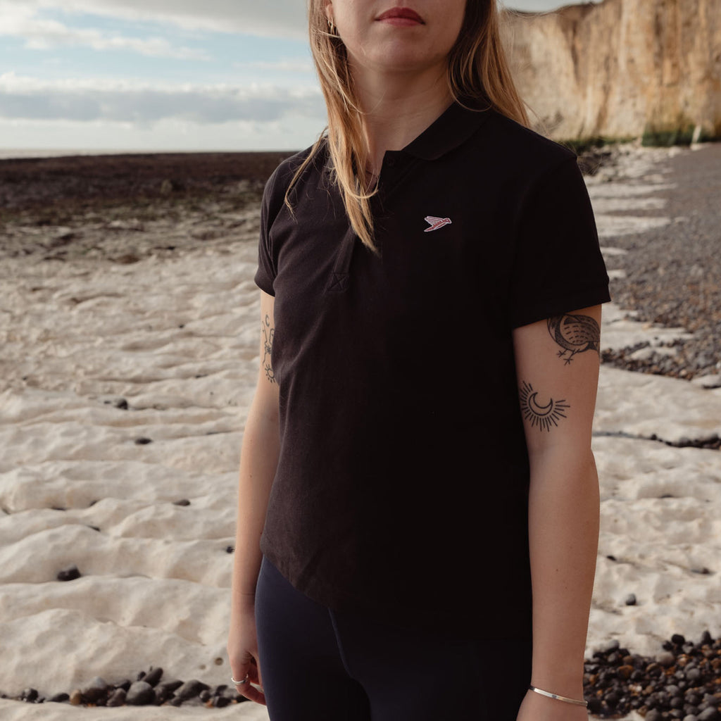 silverstick womens organic cotton earhart charcoal polo shirt chalk cliffs