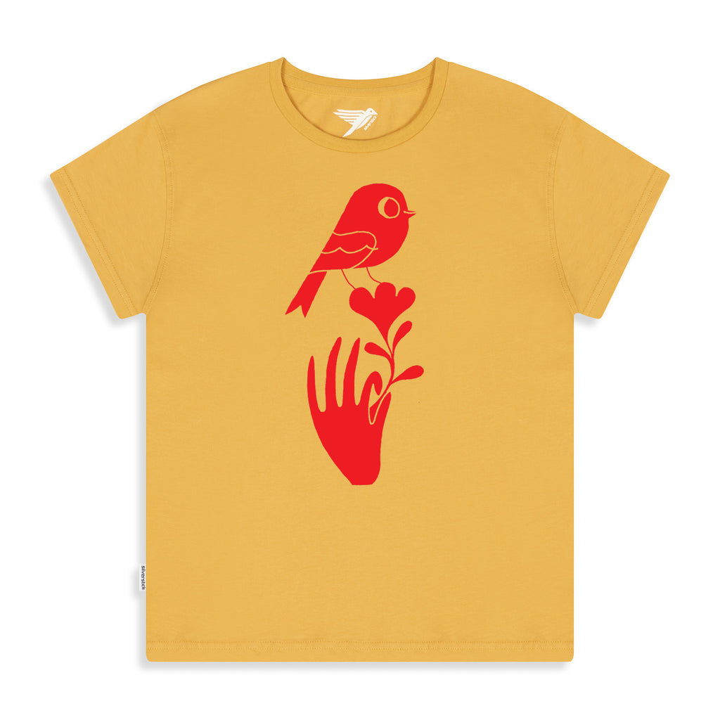 matt sewell + silverstick womens organic cotton boxy tee harmony maize front