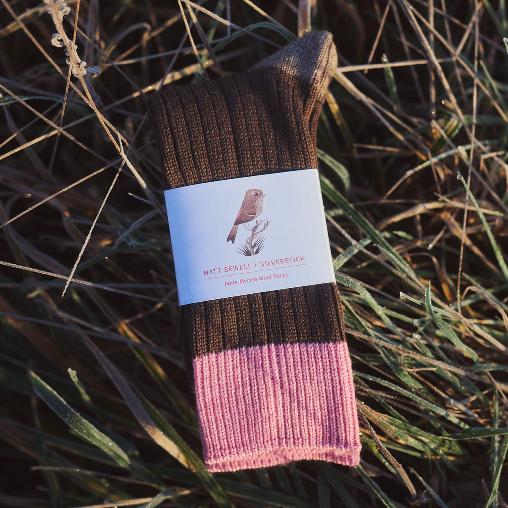 Matt Sewell Silverstick Merino Wool Twite Bird Sock Grass