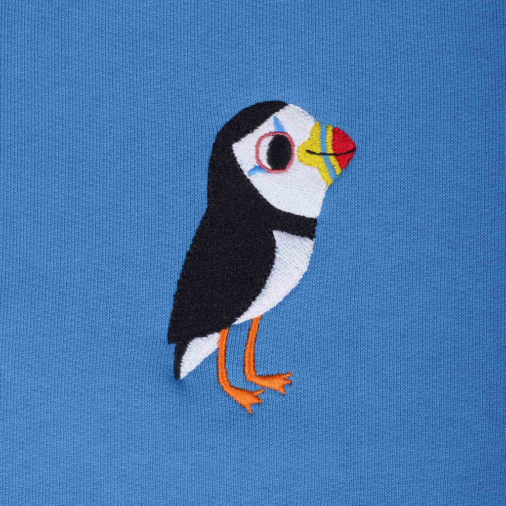 Matt Sewell Silverstick Puffin Men Organic Cotton Palace Blue Embroidery