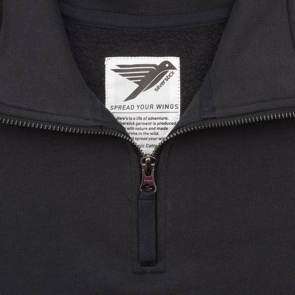 Silverstick Women Organic Cotton Quarter Zip Sweat Charcoal Neck Label