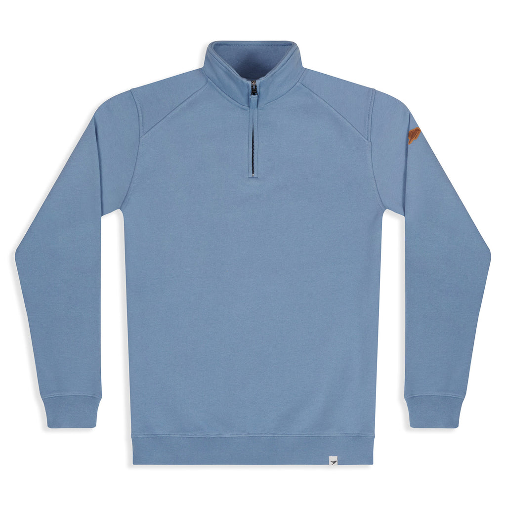 Silverstick Womens Nevis Organic Cotton Quarter Zip Sweat Faded Denim Front